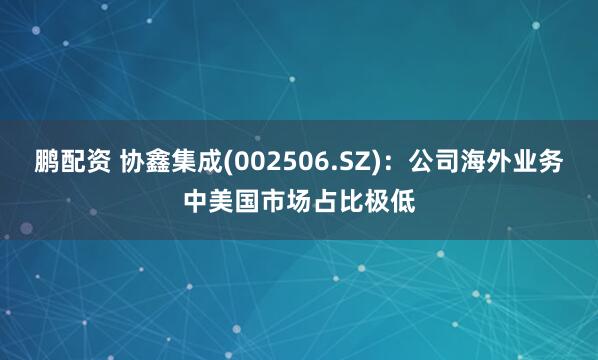 鹏配资 协鑫集成(002506.SZ)：公司海外业务中美国市场占比极低
